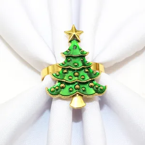 Weihnachtsbaum Serviettenring Gold Gruen Legierung Feiertag Tischdeko Hauptansicht