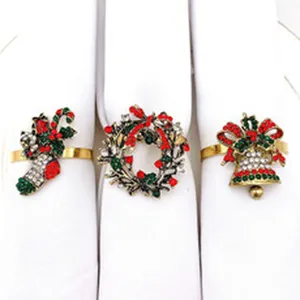 Christmas napkin rings rhinestone metal napkin holder hotel table decor holiday party set of 3