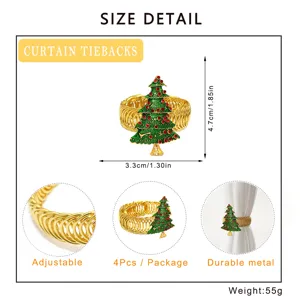 Christmas tree metal curtain tiebacks adjustable spring drapery clips 4pcs set 3.3x4.7cm