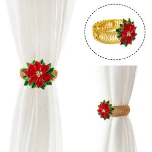 Christmas red poinsettia metal spring curtain tieback, elegant home decor drapery buckle.