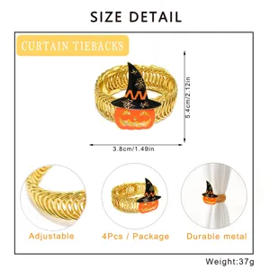 Halloween pumpkin witch hat curtain tieback metal spring adjustable decorative holder set of 4pcs