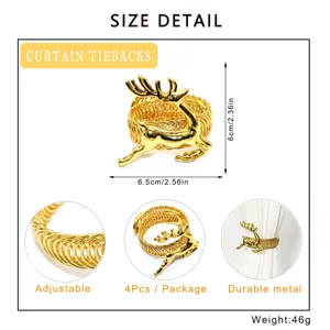 Gold deer curtain tiebacks metal spring tie back decorative window hardware 4pcs