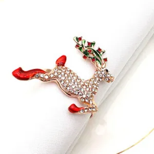 Christmas reindeer napkin ring rhinestone metal table decor for holiday dinner party 1pc