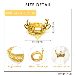 Gold metal deer head curtain tieback spring curtain buckle 4pcs set home window decor