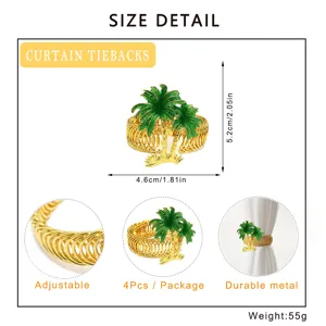 Attache-rideau en métal cocotier vert hawaïen, design à ressort réglable, lot de 4 pièces 4,6x5,2cm.