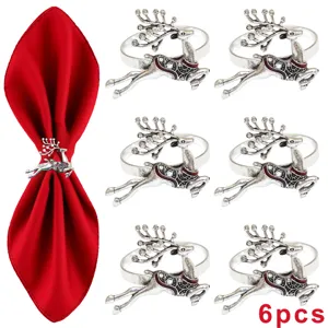 Christmas Deer Napkin Rings Set Alloy Rhinestone Napkin Holders Gold Silver Reindeer Table Decor For Party Dinner