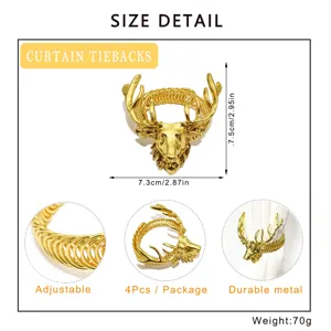 Goldene Weihnachts-Hirschkopf-Vorhangraffer Metall Feder Schnalle 4Stk Packung Hausdekor Details