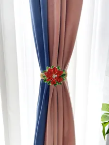 Christmas red poinsettia curtain tieback spring metal rope home window decoration accessory