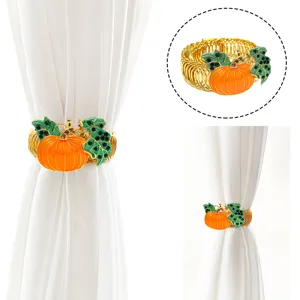Thanksgiving Orange Pumpkin Curtain Tiebacks Modern Metal Spring Curtain Holdbacks Rhinestone Curtain Buckle