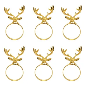 Gold reindeer napkin rings set of 6 metal deer head table decor for Christmas dinner party