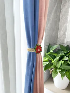 Christmas red poinsettia flower metal spring curtain tieback for home decor detailed view