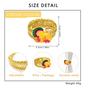 Thanksgiving turkey curtain tieback metal spring 4pcs set size detail 4.3x4cm