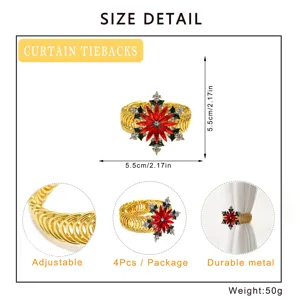 Christmas rhinestone snowflake curtain tieback, adjustable durable metal buckle, 4pcs.