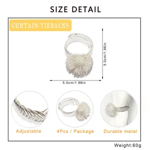 Metal curtain tiebacks with adjustable spring wire ball design, durable 4pcs pack home decor.