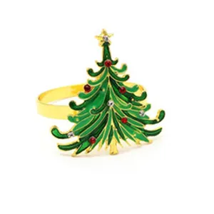 Christmas tree napkin ring gold metal rhinestone holiday table decor napkin holder 1pc
