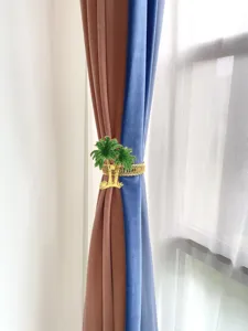 Attache rideau métallique palmier hawaïen support de draperie à ressort doré déco