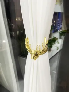 Goldener Metall Hirschkopf Vorhangraffhalter, elegante Feder Vorhangschnalle Heimdekor.