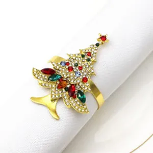 Christmas tree rhinestone napkin ring gold metal table decor holiday party dinner accessory