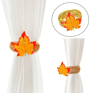 Thanksgiving Orange Maple Leaf Curtain Buckle Metal Spring Curtain Tieback Alloy Drapery Holdback Home Decor