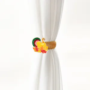 Thanksgiving turkey curtain tieback metal spring drapery buckle autumn maple leaf home decor