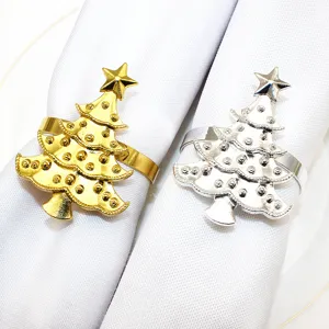 Christmas Tree Napkin Rings Metal Alloy Gold Silver Rose Gold Napkin Holder Table Decorations For Holiday Party Wedding Dinner