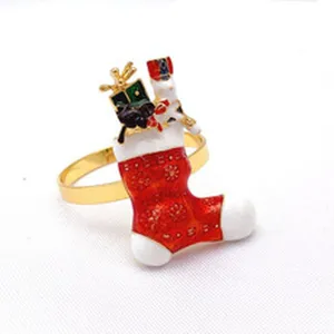 Christmas stocking napkin ring gold metal holiday table decoration dinner party accent decor