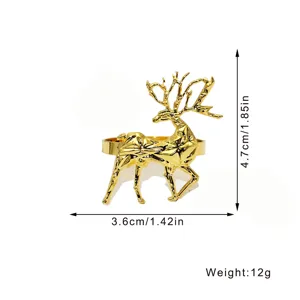 Gold geometric deer napkin ring for Christmas table decor, alloy metal napkin holder 4.7cm