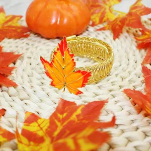 Thanksgiving orange maple leaf curtain tieback, metal spring drapery holdback for home decor.