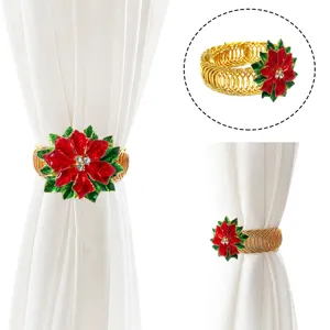 Christmas Red Flower Curtain Tieback Metal Spring Curtain Buckle Rhinestone Decorative Drapery Holdback