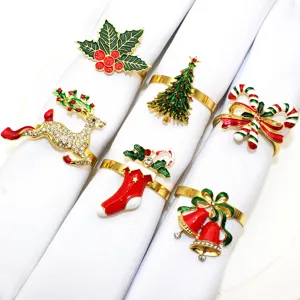 Christmas napkin rings set of 6, decorative metal alloy holiday table decor accessories detail