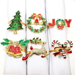 6PCS Christmas Metal Napkin Rings Set Holiday Table Decor Tree Reindeer Candy Cane Holder