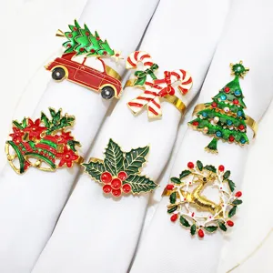 6pcs christmas napkin rings set metal enameled holiday table decor for dinner party