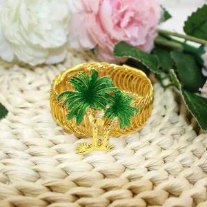 Embrasse de rideau à ressort en métal doré avec design de palmier émaillé vert pour la maison