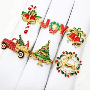 Christmas napkin rings set of 6 metal enamel holiday table decor for dinner party