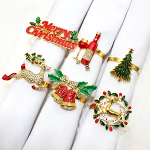 Christmas rhinestone napkin rings set 6pcs metal holiday table decor table setting detail