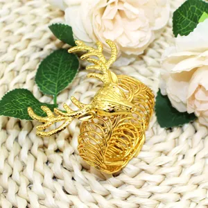 Gold metal deer head curtain tieback buckle, elegant spring drapery holder decor.
