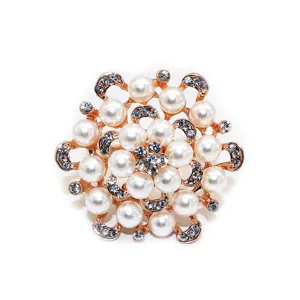 Exquisite floral napkin ring with glossy pearls and sparkling rhinestones for table decor.