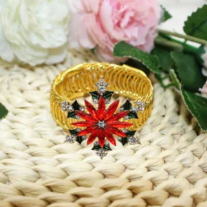 Gold metal Christmas curtain buckle with red crystal snowflake design for home decor tieback