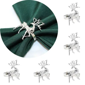 Silver geometric reindeer napkin ring for Christmas dinner table decor and holiday party settings