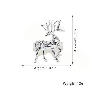 Detail view of silver reindeer napkin ring showing dimensions and metal construction quality.