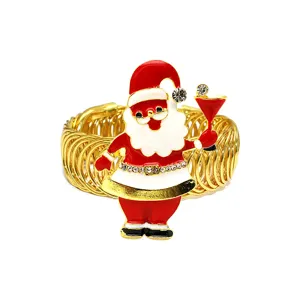 Close-up detail of the metal spring curtain buckle featuring a festive Santa Claus decor.