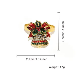 Christmas rhinestone bell napkin ring golden holiday table decoration buckle holder