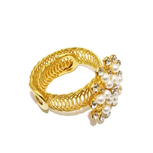 Gold spring curtain tieback with pearl rhinestone flower buckle for home decor