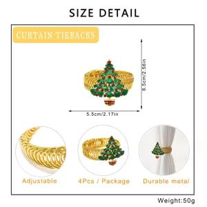 Christmas tree curtain tiebacks metal rhinestone adjustable decorative set of 4pcs 50g