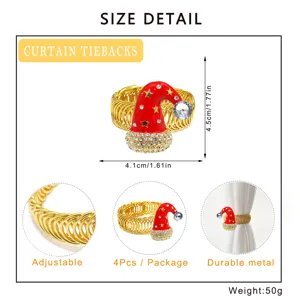 Christmas hat curtain tieback rhinestone gold spring clip window drapery accessories 4pcs