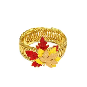 Gold spring curtain tieback with colorful enamel maple leaves, punch-free home decor.