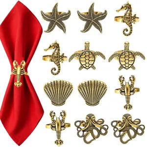 Ronds de Serviette Vie Marine Or Ancien Argent Allié Animaux Océan Boucles Pour Mariage Plage Fête Été Décoration Table