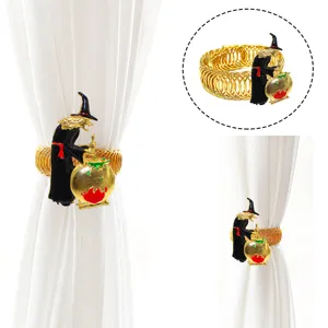 Creative Halloween Witch Curtain Buckle Metal Elastic Punch-Free Curtain Tieback Drapery Holdback Home Halloween Party Decor