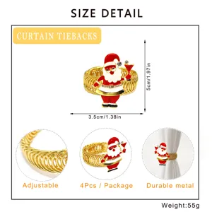 Christmas Santa metal curtain tiebacks adjustable spring drapery holders 4pcs set decor
