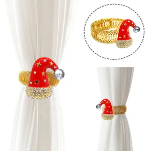 Christmas Hat Curtain Tiebacks Red Rhinestone Alloy Spring Curtain Buckle Decorative Drapery Holdbacks Home Decor
